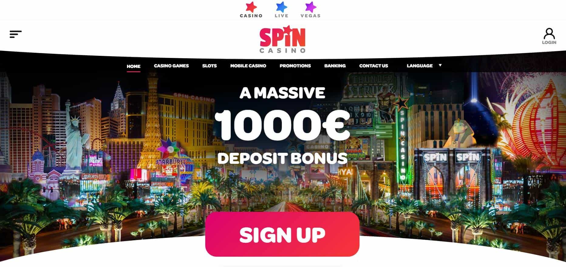 Spin Casino homepage