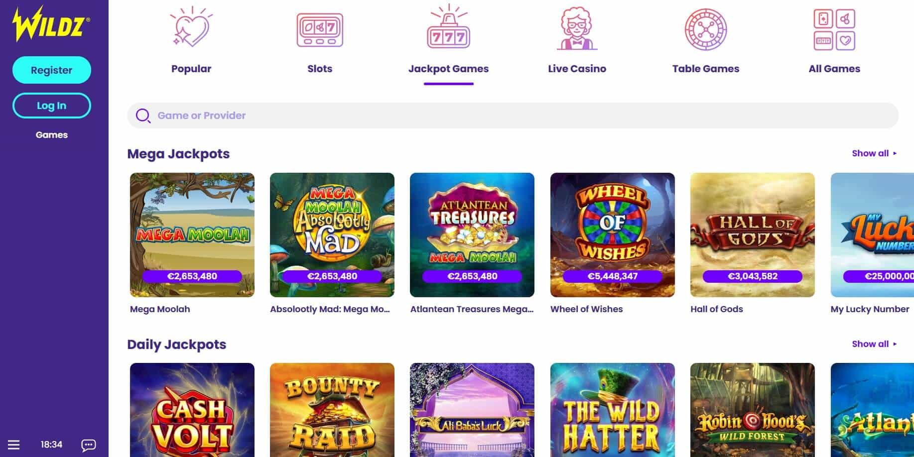 Wildz casino Jackpot games