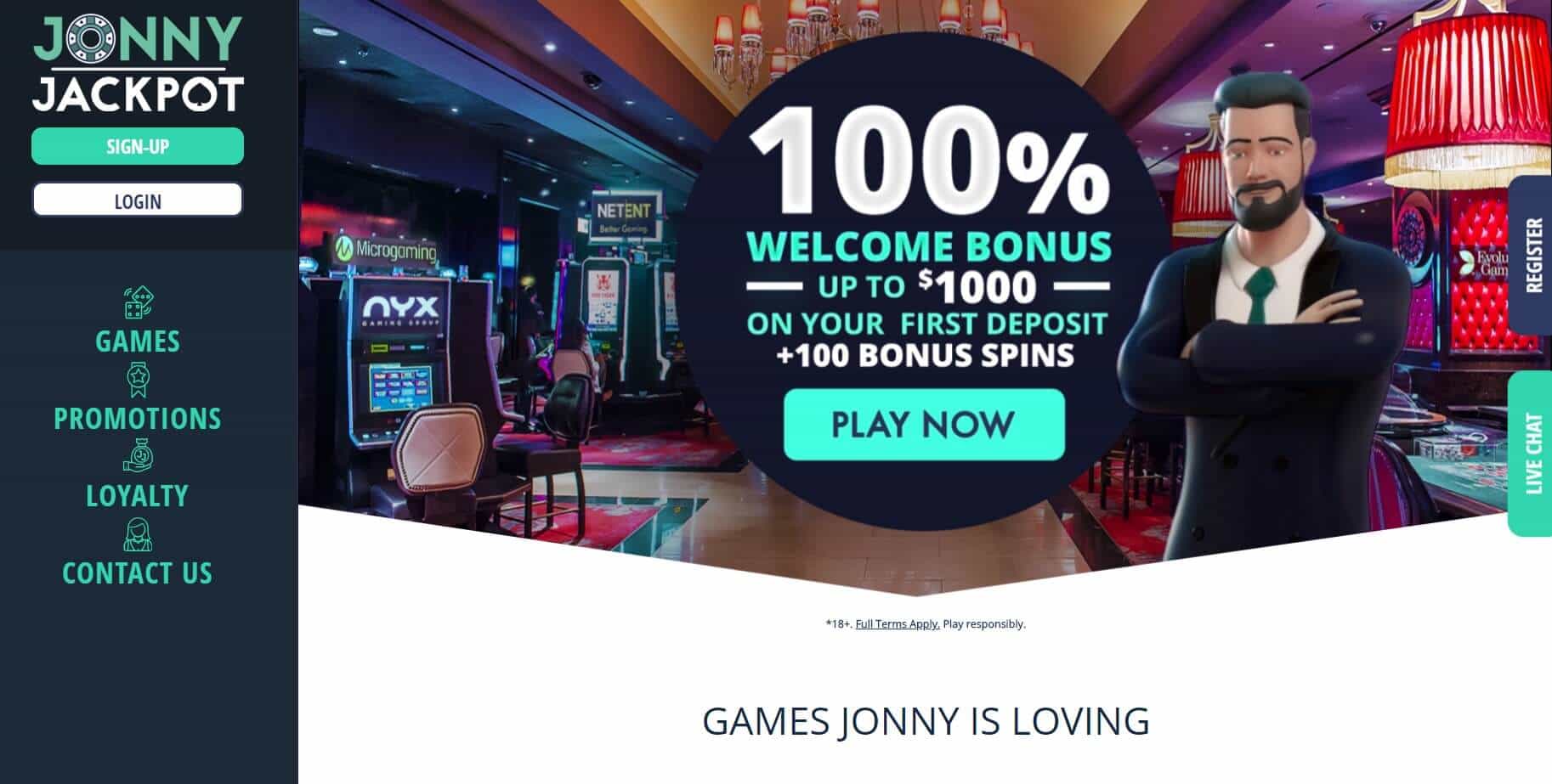 jonny jackpot Casino homepage