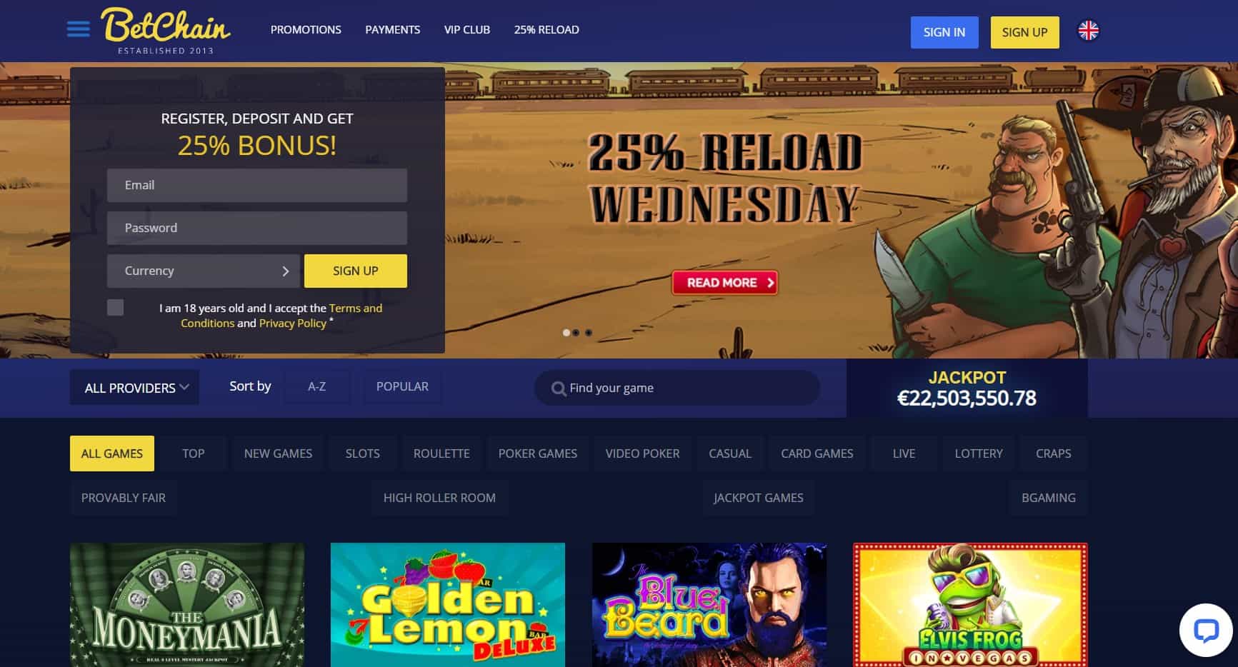 Bet chain casino homepage