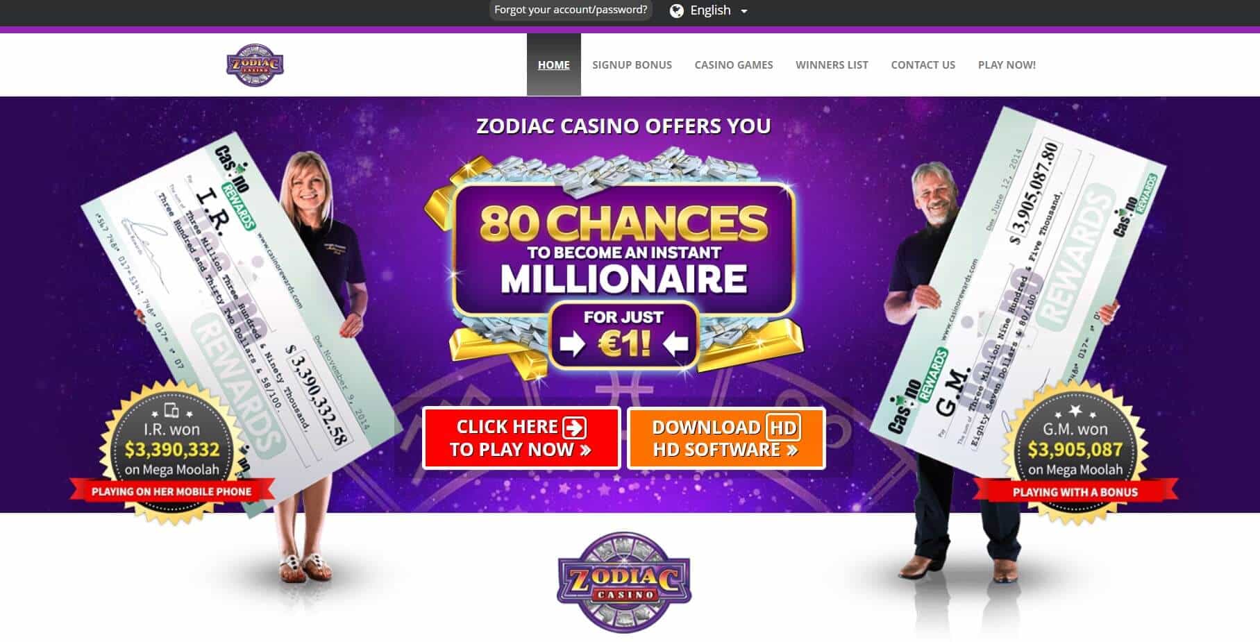 Zodiac casino homepage