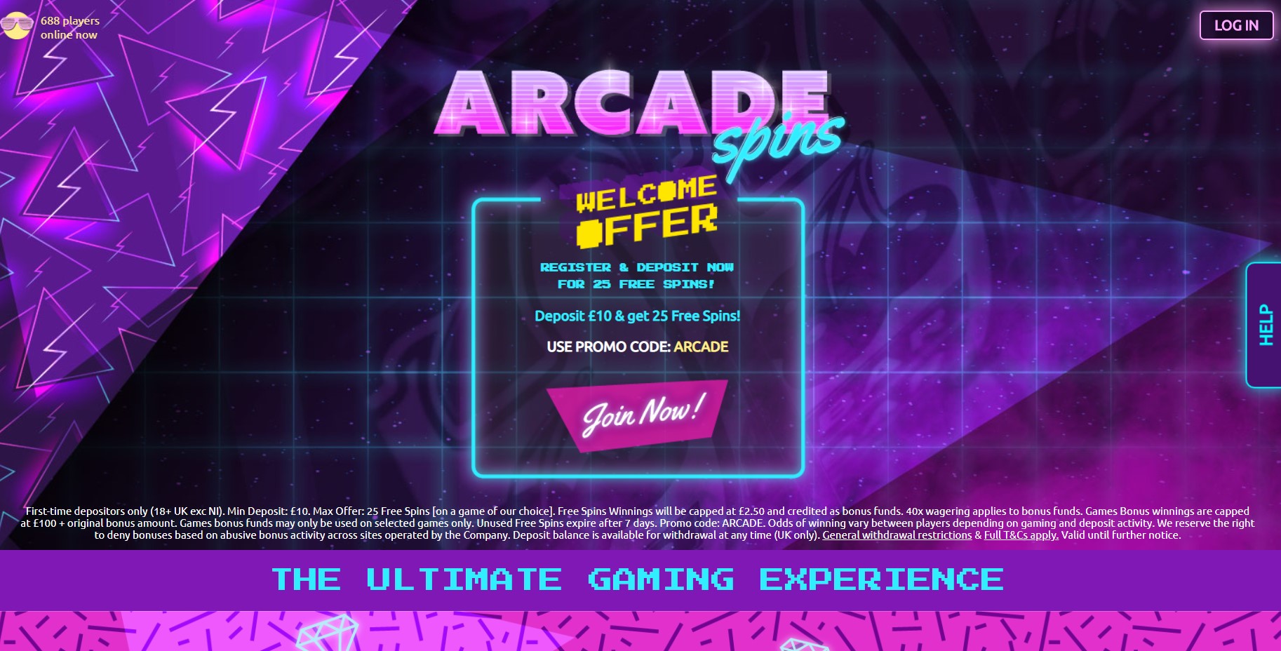 Arcade Spins Casino homepage