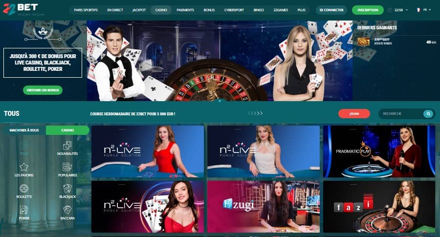 22Bet Casino Homepage