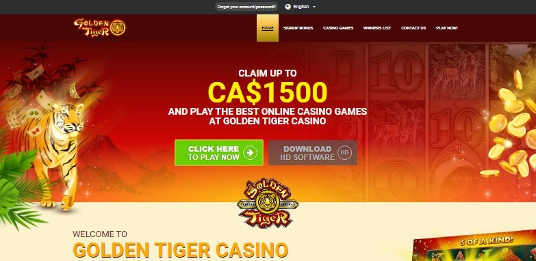 Golden Tiger Casino Homepage