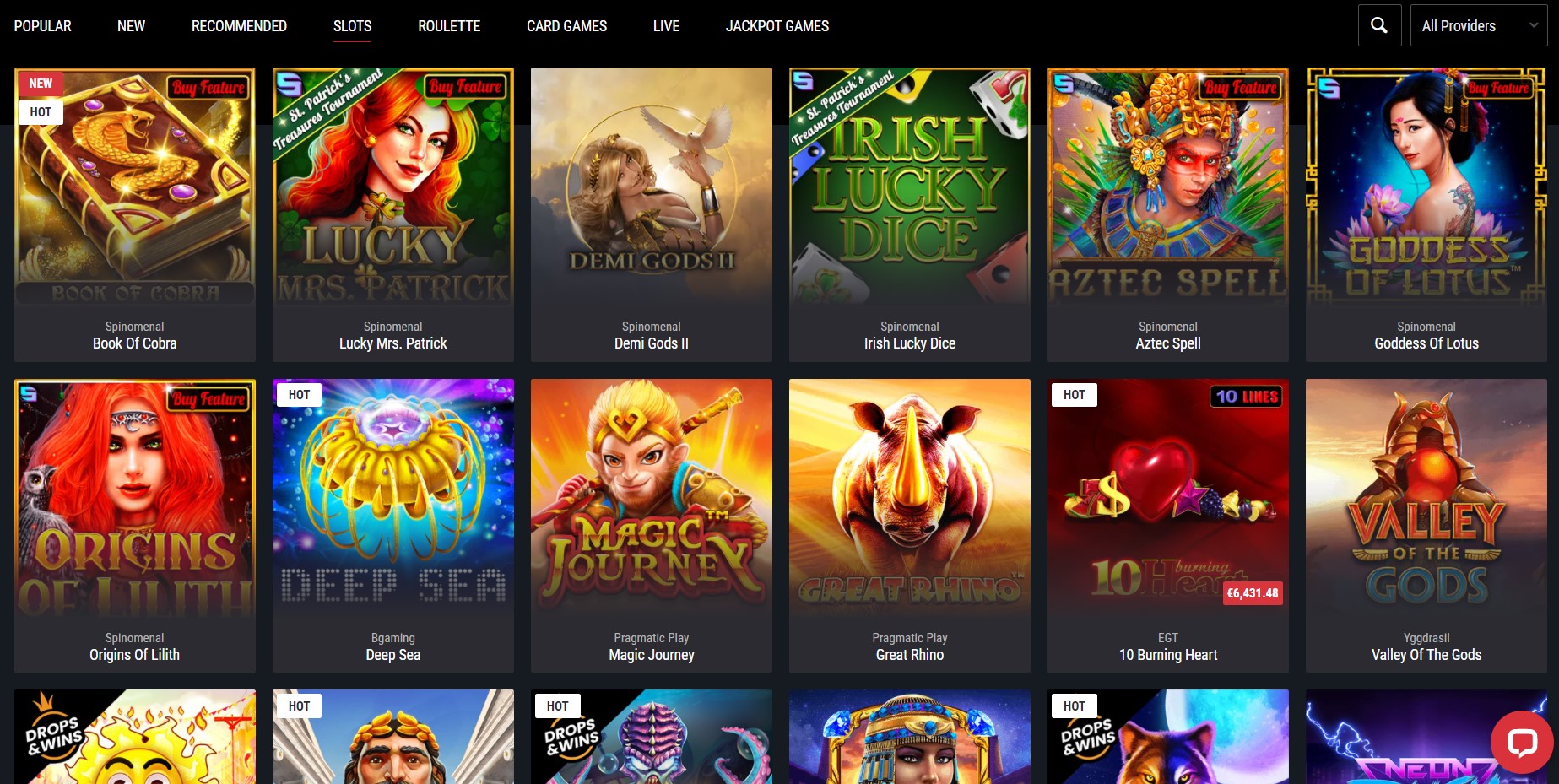 Cobra casino games list