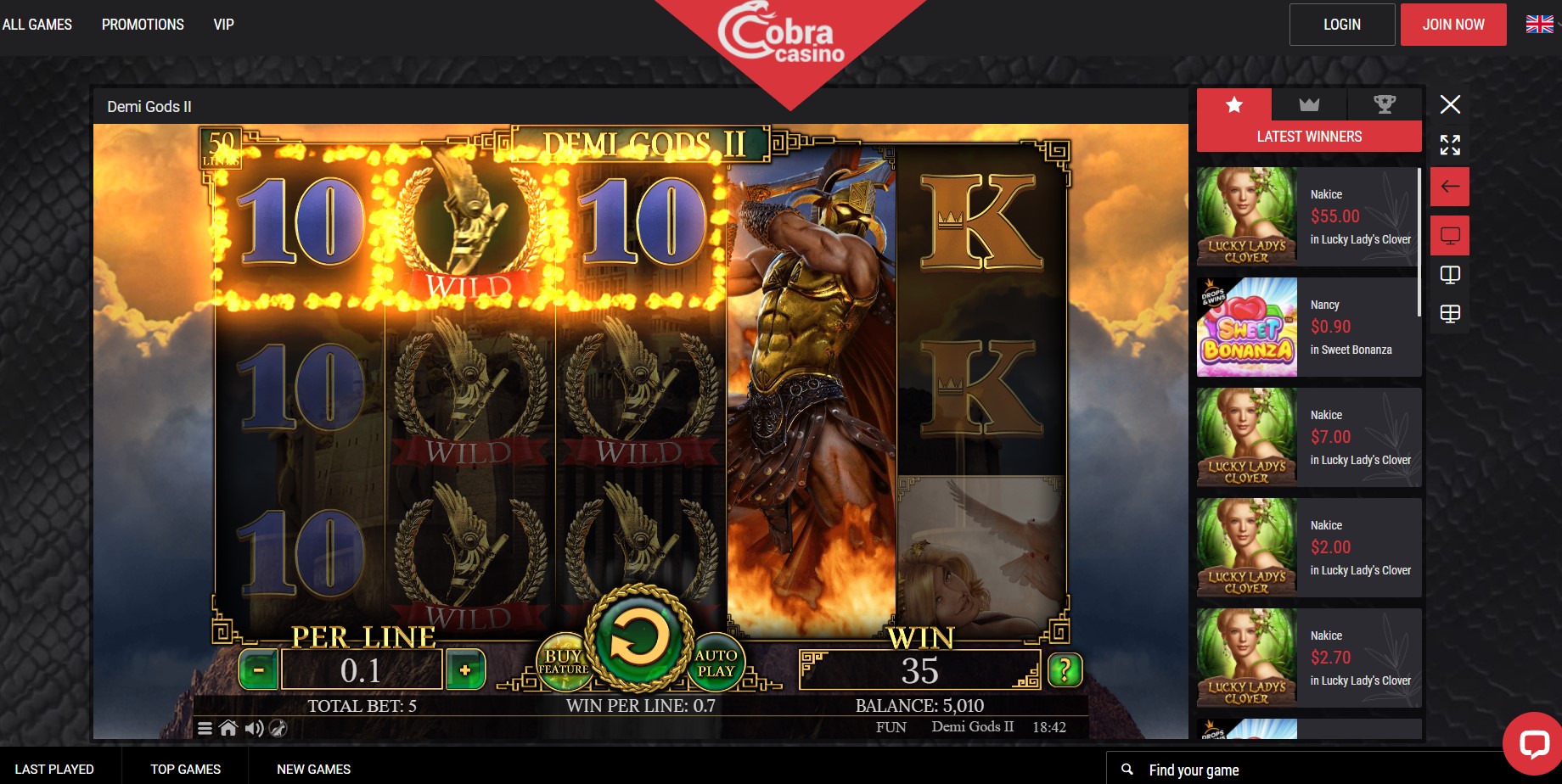 Cobra casino slot game process