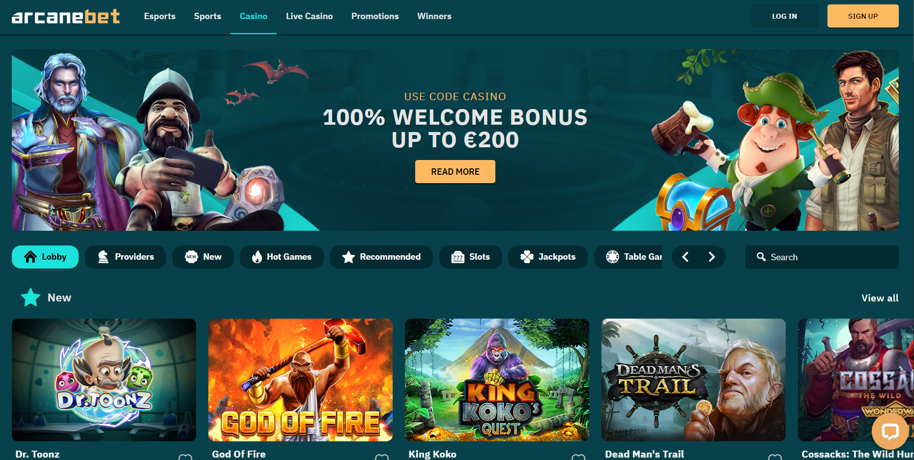 Arcanebet main page