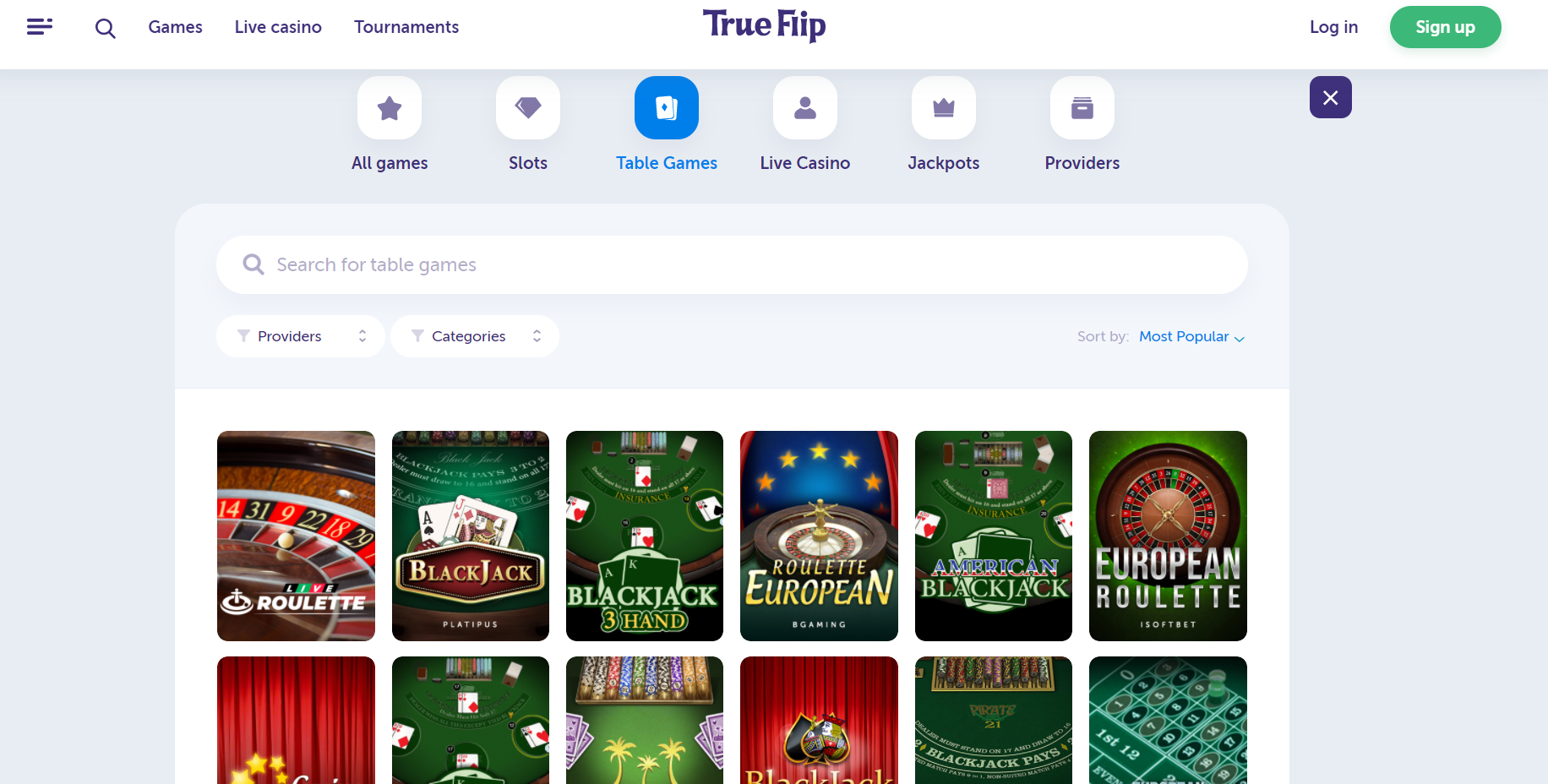 true flip casino table games