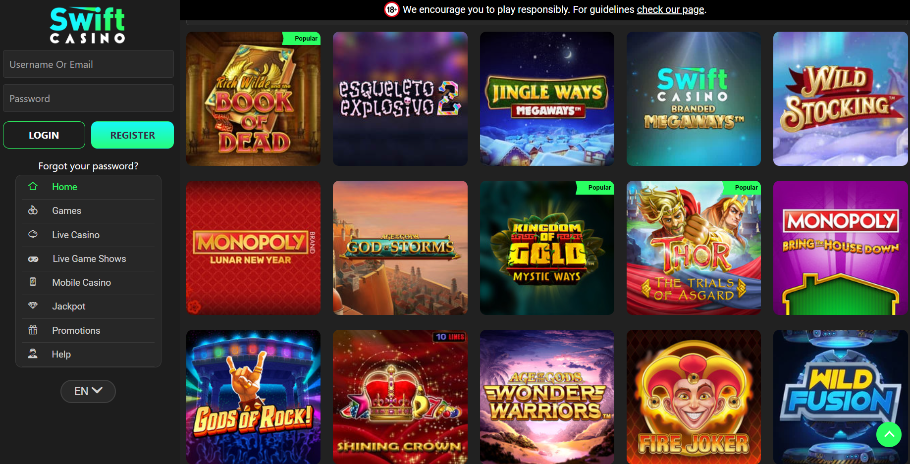 Swift Casino slots list