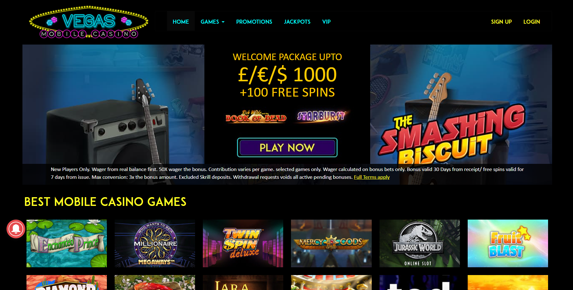 vegas mobile casino main page