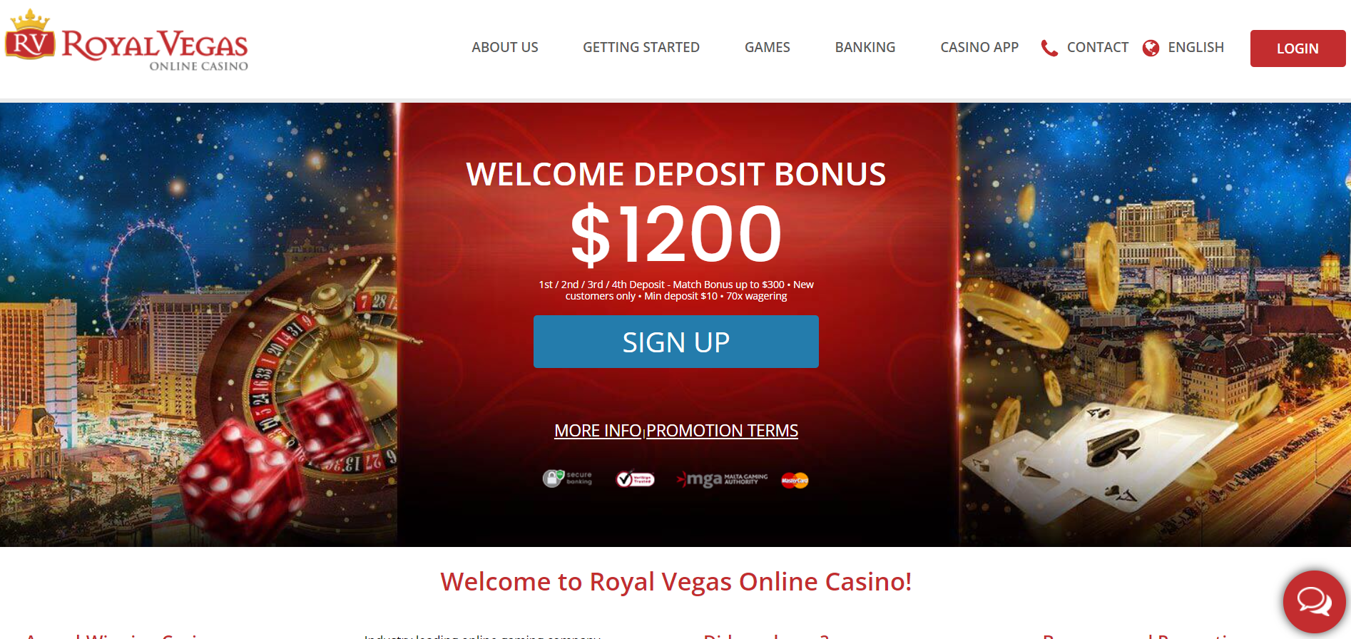 Royal Vegas casino homepage