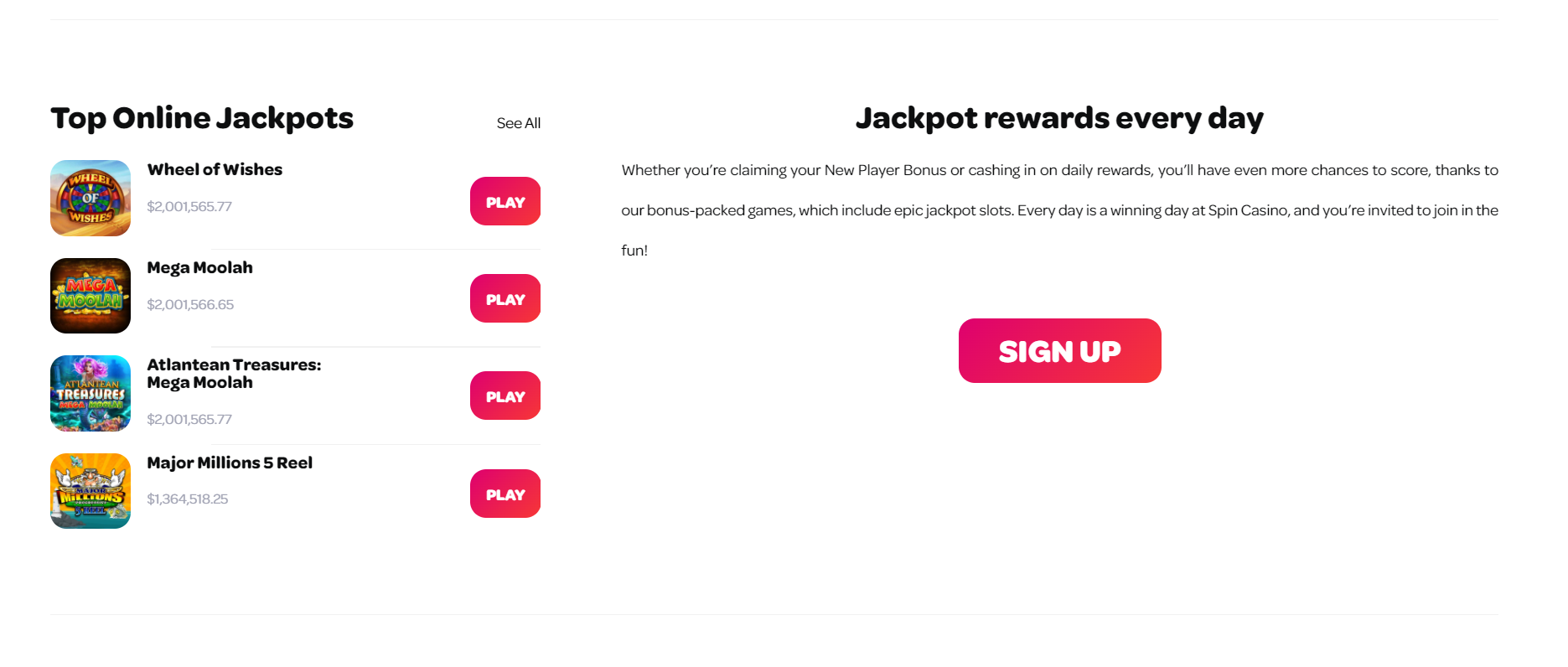 Spin online casino jackpots