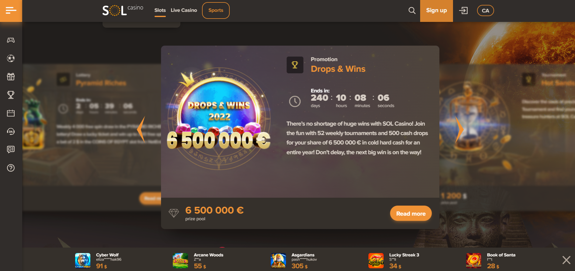 sol casino online promotion