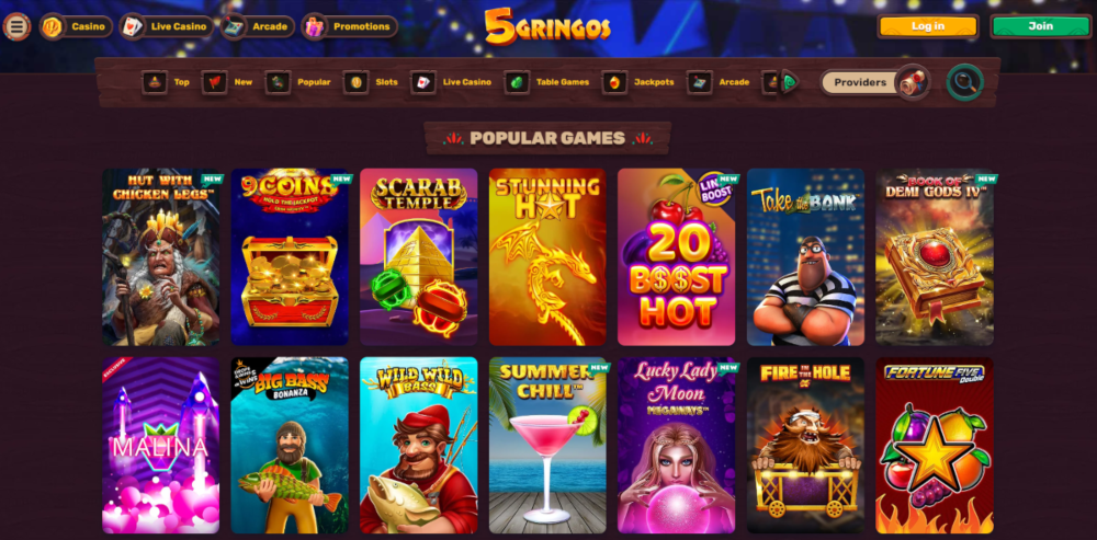5Gringos casino online popular games