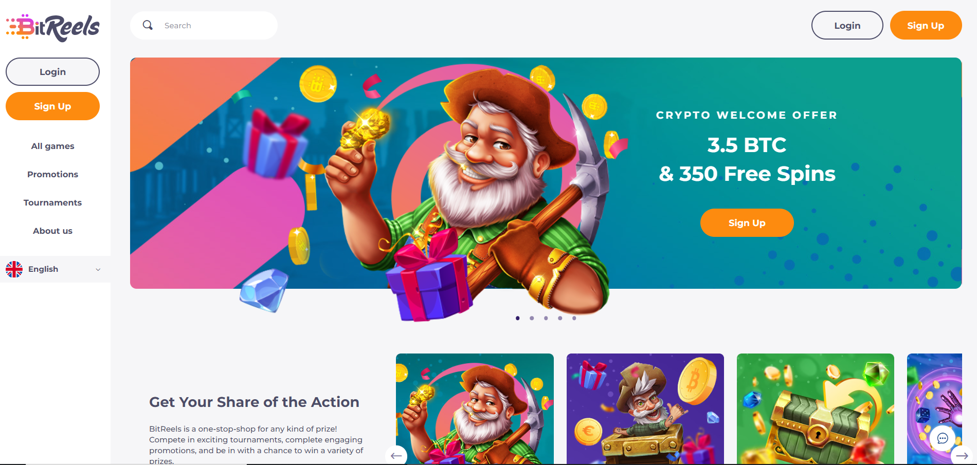 Bitreels online casino main page