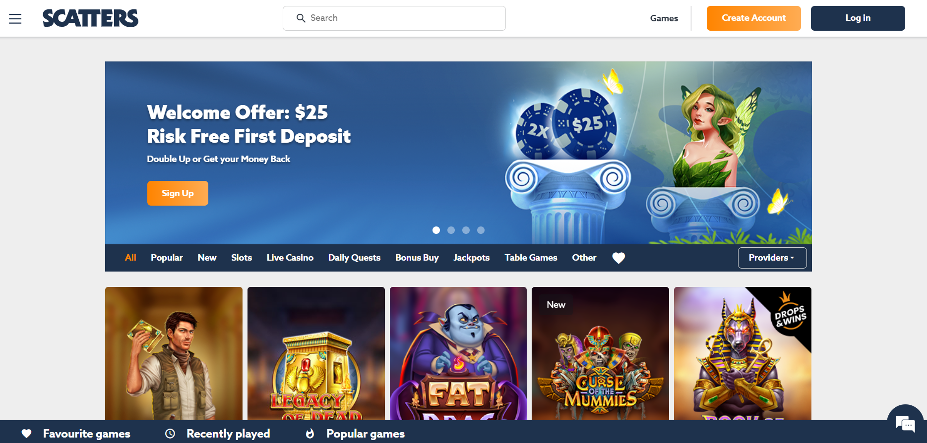 Scatters casino main page