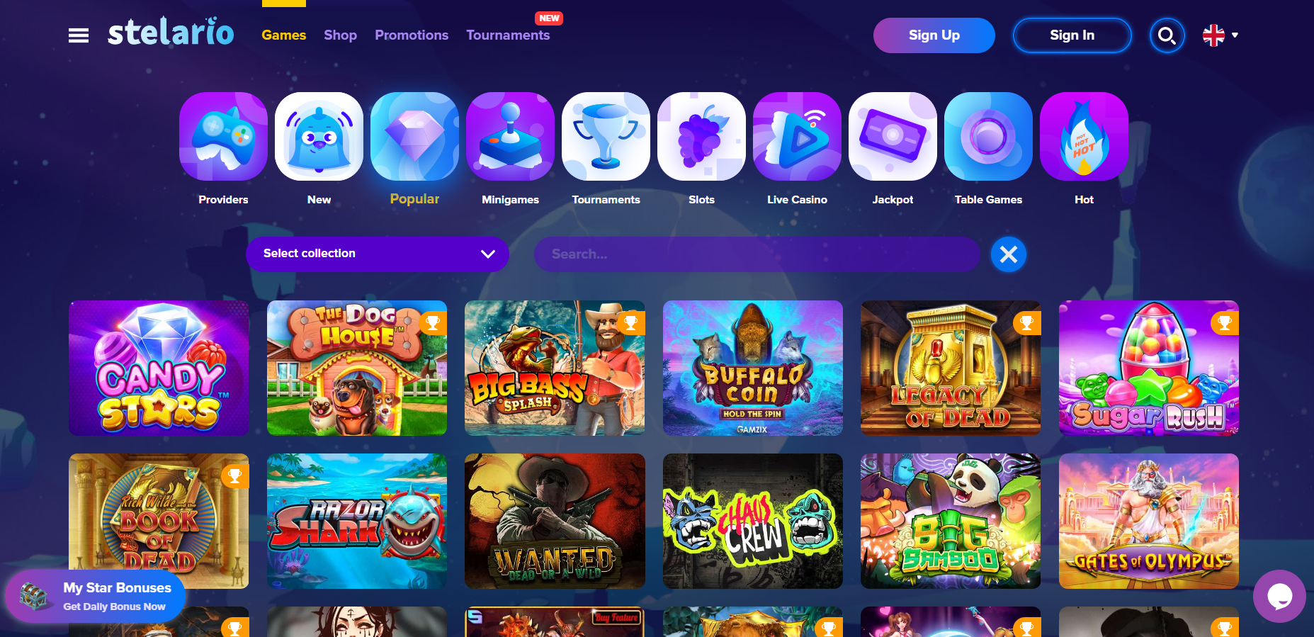 Stelario online casino popular games